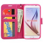 Wholesale Samsung Galaxy S6 Classic Flip Leather Wallet Case with Strap (Hot Pink)